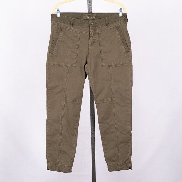 Prana Women's Olive Green Casual Crop Pant Snap Front SZ 10 Organic Cotton Gorp - Picture 1 of 5